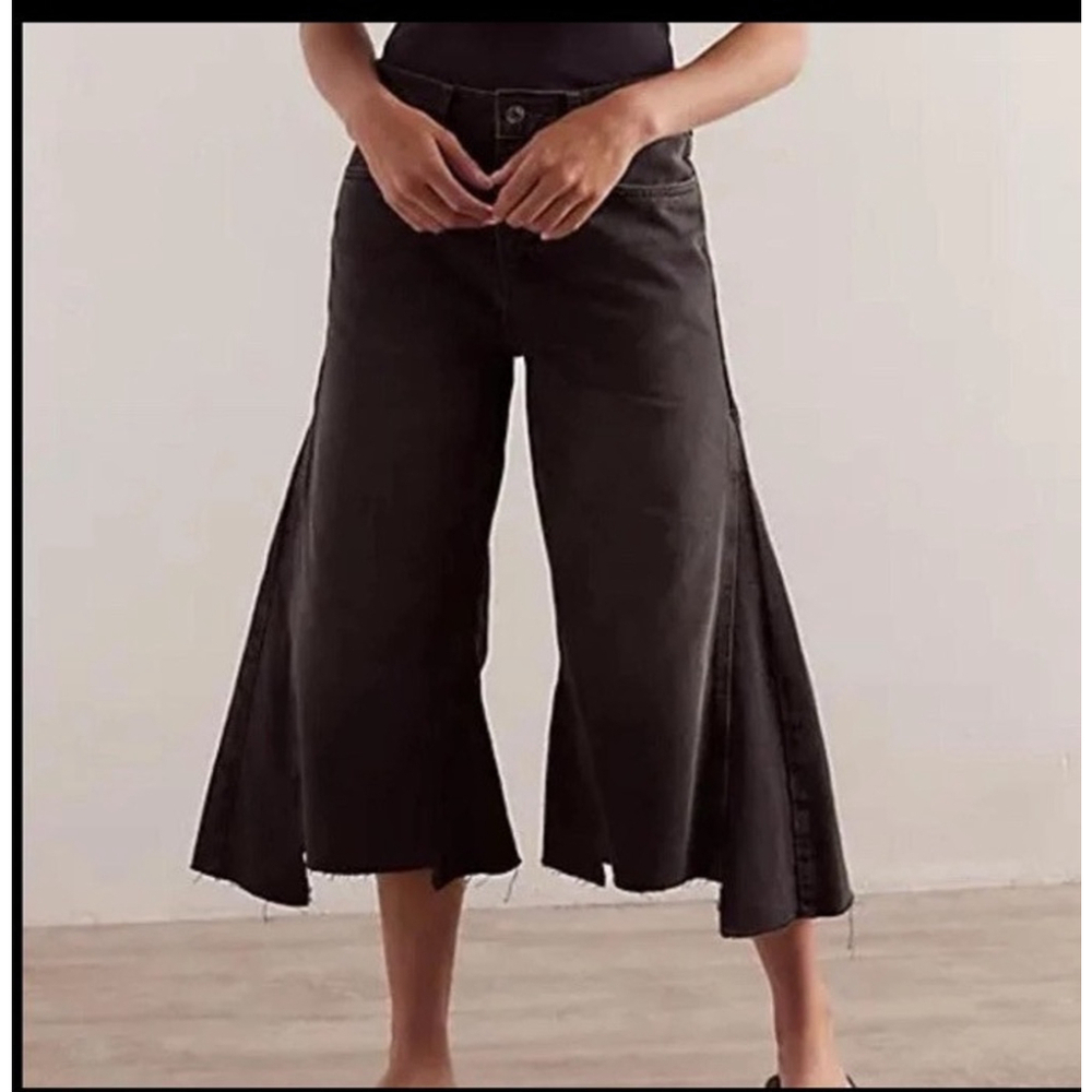 Free People We The Free Womens Ripple Wide Leg Cropped Pieced Jeans Size 26L